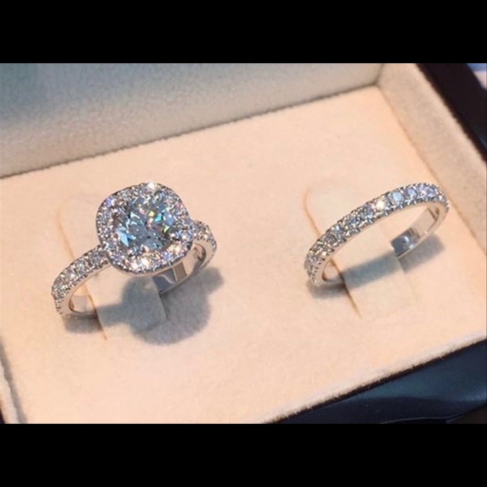 925 White Sapphire wedding ring set.